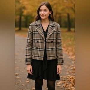 Coco + Carmen Plaid Peacoat Shacket S/M Gray Blue Double Breasted